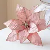Flor de Natal artificial de veludo de alta qualidade, 27 cm de altura, cor rosa champagne, embalada individualmente com um clipe, para decoração de árvore de Natal
