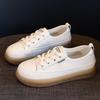 Zapatos Blancos de Piel Genuina Zapatos de Suela de Gel Tenis Zapatos de Mujer Primavera Suela Transparente Zapatos Casuales Versátiles Moda Tenis Zapatos de Piel
