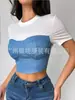 Comercio Exterior Verano 2025 Nuevo Diseño Estilo Coreano Nicho Camiseta de Manga Corta Combinación de Colores Falso Conjunto de Dos Piezas Tejido Corto