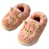 Pantufas de Algodão de Ovelhinha Fofa para Mulheres no Outono e Inverno, Pantufas Peludas Cartoon Grossas para Casa