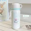 Copo de Água Portátil Fofo para Menina Série de Cores Dopamina Duplo Canudo Aço Inoxidável 304 700ml Copo Térmico Qz