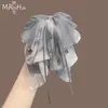 Grampo de Cabelo Grande com Laço Brilhante de Cristal e Tinta Cinza Lavada para Mulheres, Grampo Tubarão Suave para Penteado no Topo da Cabeça
