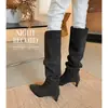 Nuevas Botas Altas de Punta para Mujer Otoño/Invierno, Caña Completa de Piel de Vaca, Incluyendo Tacón de Aguja Fruncido Apilado Botas Largas