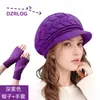 Gorro de Tricô Transfronteiriço de Inverno para Pessoas de Meia-Idade e Idosos, Forrado com Lã Sintética, Espesso, Quente, Chapéu e Luvas Protetores de Orelha, Boina de Lã da Moda para Mulheres