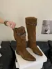 Botas Altas de Tacón Grueso de Ante con Punta First Encounter Temporada Otoño/Invierno 2026 Estilo Nuevo para Mujer Botas de Moda de Dos Vías