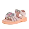 Sandálias Abertas para Crianças de Meia-Idade e Mais Velhas, Novos Sapatos de Cristal de Verão 2026, Sapatos de Princesa Cartoon Antiderrapantes e de Solado Macio para Bebês