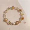 Pulsera de Cristal Natural, Cristal Torre Amarilla, Pulsera de Cuentas de Cristal de Fresa, Estilo Lujo Ligero, Cristal Rosa, Joyería de Mano para Chicas Dulces al por Mayor