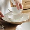 Juego de Bol y Plato Pétalo Dehua para Uso Doméstico, Nuevo Modelo 2026, Bol para Ensalada de Alto Nivel para Clubes, Hoteles y Restaurantes, Cerámica Estilo Japonés para Sopa y Fideos
