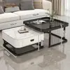 Mesa de centro cuadrada, adecuada para salas de estar, apartamentos pequeños, diseño minimalista y moderno, con tablero de losa de roca, estilo de lujo ligero y una combinación de mesa de centro y mueble de TV de vidrio de moda