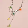 Collar con Borlas de Hilo de Cristal con Lentejuelas en Forma de Hoja Transfronterizo Europeo y Americano, Cadena para Clavícula de Lujo Ligero de Gama Alta, Accesorio de Cuello Simple y de Moda