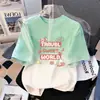 Camiseta de Manga Corta con Estampado Degradado para Niñas Verano Ropa Superior para Niños Mayores Estilo Coreano Holgada y Versátil Transpirable Tendencia en Ropa para Niños