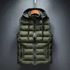 Colete Acolchoado de Algodão com Penas e Capuz de Abertura Dupla Tamanho Plus Size Marca Trendy de Exterior com Bolsos Revestido de Fleece Colete Esportivo Descanso Masculino