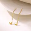 Pendientes de Hilo para Oreja de Acero de Titanio con Borla Larga de Luna y Girasol, Populares Transfronterizos, Venta al por Mayor, Pendientes de Moda Europea y Americana, No se Desvanecen