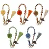 Nuevo Lanyard para Teléfono Móvil Estilo Tíbet, Tejido a Mano Estilo Chino de los Cinco Elementos Calabaza Retro Pompon Cadena para Teléfono con Correa de Muñeca con Borla