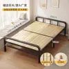 Cama individual plegable para uso doméstico, cama de siesta para adultos, marco de hierro reforzado con tablero de madera, cama doble, cama tradicional de bambú de 1.2m