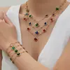 Acero Inoxidable Corte Cuadrado Borde de Pan Piedra de Vidrio Colgante Pendientes Collar Pulsera Set de Joyería Chapado en Oro de 18K
