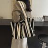 Bolsa de Lona Bolso de Mujer Estilo Coreano Simple Rayado Bolso de Mano Popular en Internet Estilo Fresco Casual Artístico Gran Capacidad Bolso de Hombro