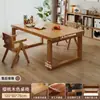 Escritorio grande largo para sala de estar, mesa grande de madera maciza, mesa de comedor rectangular, banco de trabajo, escritorio para estudio en casa y oficina estilo mid-century