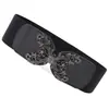 Cinturón de Hebilla con Patrón Negro Sello de Cintura Decorativo para Mujer con Falda Retro Elástico Ancho Todo Fósforo Simple Cintura