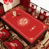 Mantel de Mesa con Palabra Feliz Roja de Boda Estilo Nuevo Mantel Festivo Impermeable y a Prueba de Aceite Sin Lavar Sala de Estar Habitación de Boda Mesa de Café Mantel de Mesa