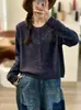 Otoño 2026 Nuevo Suéter de Punto Cruzado de Algodón Vintage Holgado Cuello Redondo Versátil Simple Casual Chaqueta para Mujer