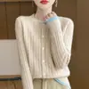 Cardigã curto de malha misturada com lã, cor fashion em blocos, estilo transfronteiriço, quente, gola redonda, trança pequena, novo estilo outono/inverno feminino