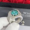 Taobao live tremolo joias rigorosamente selecionadas incrustadas com oito corações e oito flechas zircônio azul e verde imitação anel de diamante Maldivas Mosan