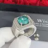 Taobao live tremolo joias rigorosamente selecionadas incrustadas com oito corações e oito flechas zircônio azul e verde imitação anel de diamante Maldivas Mosan
