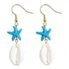 Moda de Verano de Comercio Exterior Europeo y Americano Estilo Resort de Playa con Colgante de Estrella de Mar Azul y Concha Pendientes Joyería para Orejas para Mujeres