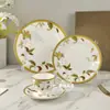 Serie de Vajilla de Flores en Relieve Zwu Porcelana Ósea Plato de Cena Occidental Taza y Platillo Set Regalo de Inauguración de Casa Vajilla de Cerámica