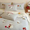 Juego de cuatro piezas de algodón 100% Clase A con lijado, de dibujos animados de vitalidad, bordado para otoño e invierno, sábana de algodón lijado engrosada, funda de edredón