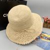 Sombrero de Sol de Rafia Crochet Protección Solar Pescador Sombrero de Sol de Verano para Mujer Plegable Estilo Coreano Sombrero de Playa Marítimo Sombrilla Sombrero de Paja