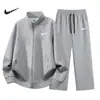Nuevos Trajes Deportivos y de Ocio Otoño e Invierno para Hombre, Sudadera Cardigan de Cuello Alto Holgada, Pantalones Rectos, Conjunto de Dos Piezas para Correr y Fitness