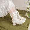 Botas Médias de Princesa Femininas Salto Alto Sapatos Lolita Originais Botas Curtas Femininas Tamanho Pequeno Botas Femininas Plus Size