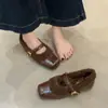 Zapatos Cuadrados de Estilo Francés para la Noche con Forro de Lana para Mujer Otoño e Invierno 2025 Zapatos Mary Jane Pequeños de Cuero Zapatos Peludos Calzado de Exterior Zapatos de Algodón