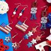 Pendientes de bandera estadounidense transfronteriza, pendientes de sombrero de amor con estrella de cinco puntas del Día de la Independencia, pendientes de traje de Amazon