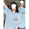 Conjunto de Verano Ajustado para Pareja de Algodón Peinado Puro Marca de Moda Versátil Suelta de Manga Corta Camiseta de Diseñador de Nicho para Mujer