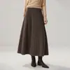 Saia midi plissada de cashmere para outono e inverno para mulheres, saia simples casual tipo guarda-chuva com cintura elástica, saia de lã com barra larga