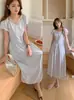 Tiro Real de Vestido Largo de Verano Elegante para Mujer Estilo Francés Nuevo Inspirado en Estilo Ins Coreano con Cintura Ajustada y Ribete de Encaje Ropa de Mujer
