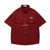 Nova Marca da Moda Camisa Retro de Manga Curta Waffle para Homens, Estilo de Rua de Verão Estilo College Americano Camisa Versátil para Casal