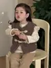 [Turanka] Ropa Infantil 2025 Estilo Coreano Chaleco Chaqueta para Niñas Set de Capa Base con Forro Polar