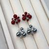 Pendientes de Plata Esterlina S925 con Aguja Ankora Perla Roja Pendientes de Circonita de Fuegos Artificiales de Otoño e Invierno Pendientes de Lujo Ligero de Alta Gama para Combinar con Todo