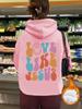 Código Europeo Transfronterizo Otoño e Invierno Sudadera de Mujer con Capucha de Bolsillo Canguro de Manga Larga con Forro Polar Slogan LOVE LIKE