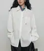 Camisa feminina de linho 100% para outono com bordado, estilo old money, para usar em camadas, relaxada, de alta qualidade, top casual