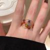 Anillo vintage de turmalina colorida con diseño de planeta para mujer, ligero y lujoso, anillo de dedo único con gran sensación de antigüedad.