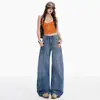 Jeans de Moda con Hebilla Ajustable, Estampado de Bambú, Dobladillo Curvo para Mujer, Otoño 2026, Nuevos Pantalones Sueltos de Cintura Alta hasta el Suelo