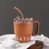 Taza de pajita con asa nueva y elegante, taza aislada de acero inoxidable, taza de agua simple y a la moda, taza de café portátil para la oficina