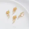 Aretes Colgantes de Flor de Zirconia Chapada en Oro de 14K con Ramas y Hojas Colgante de Rosa Joyería DIY Colgante