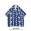Camisa de Flores Nueva de Verano Cuello Solapa Hawaiana Delgada de Manga Corta para Hombres y Mujeres Estilo Retro Hong Kong Camisa de Flores de Playa