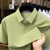 Camiseta de Manga Corta Ligera de Lujo para Hombre, Alta Elasticidad, Sin Costuras, Nuevo Estilo de Verano, Casual de Negocios, Sin Planchar, Camiseta Interior de Manga Media Polo para Hombre